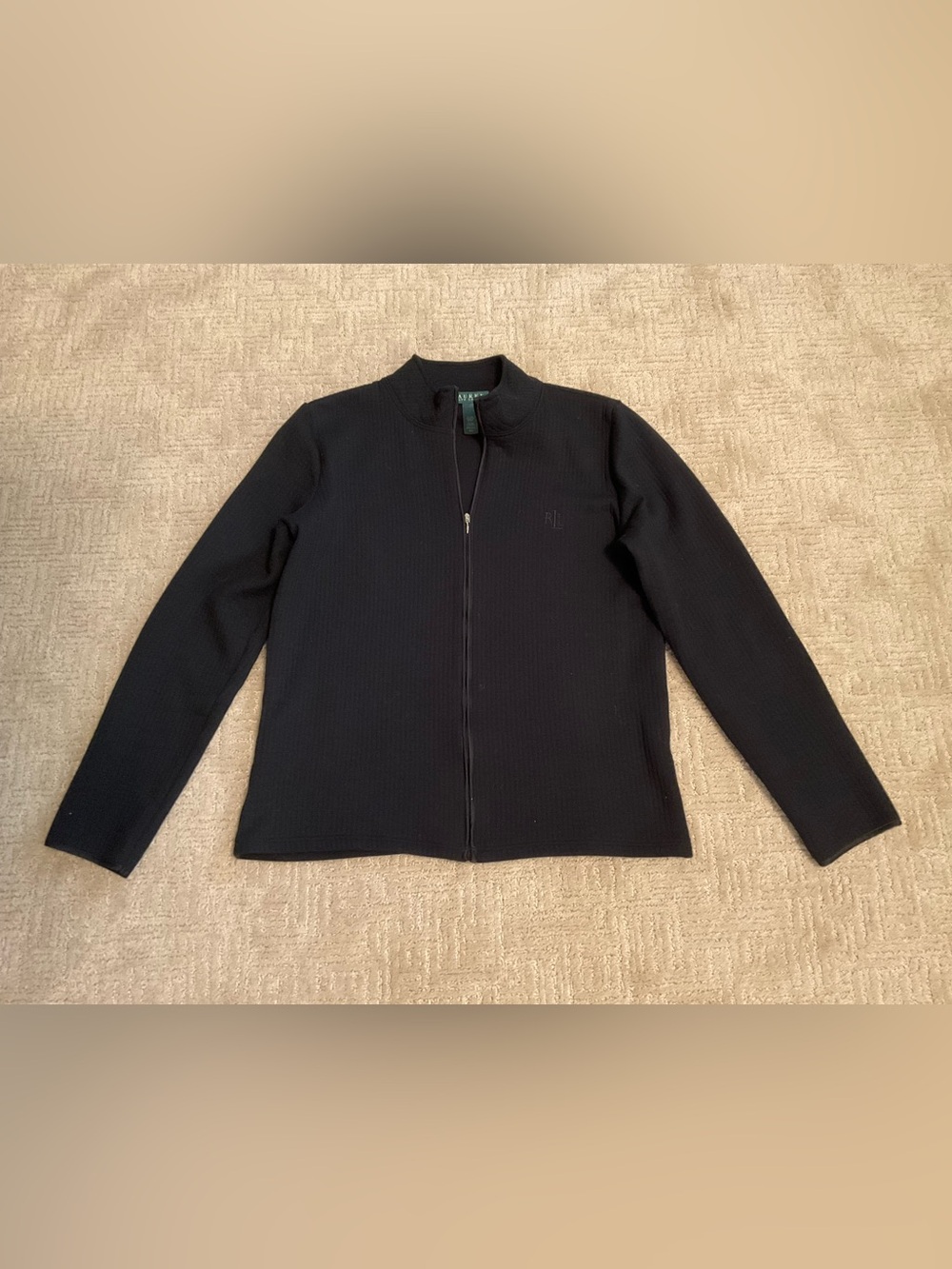 🖤🌿 Lauren Ralph Lauren Ribbed Zip Jacket Black M EUC Minimalist  Preppy Luxury